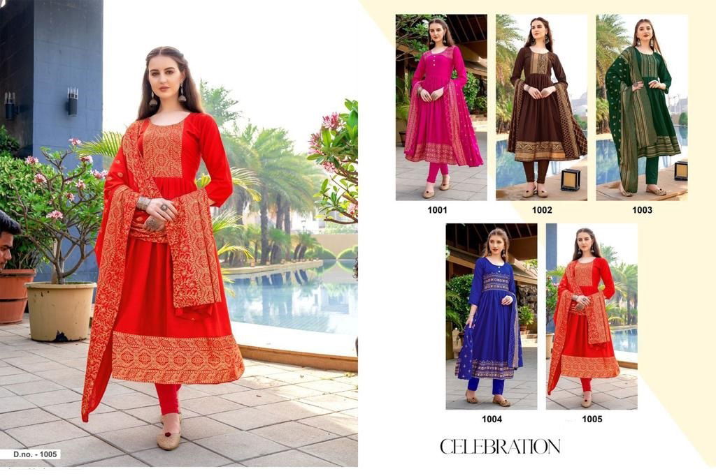 Celebration 1001 Ethnic Wear Wholesale Anarkali Kurti With Dupatta
